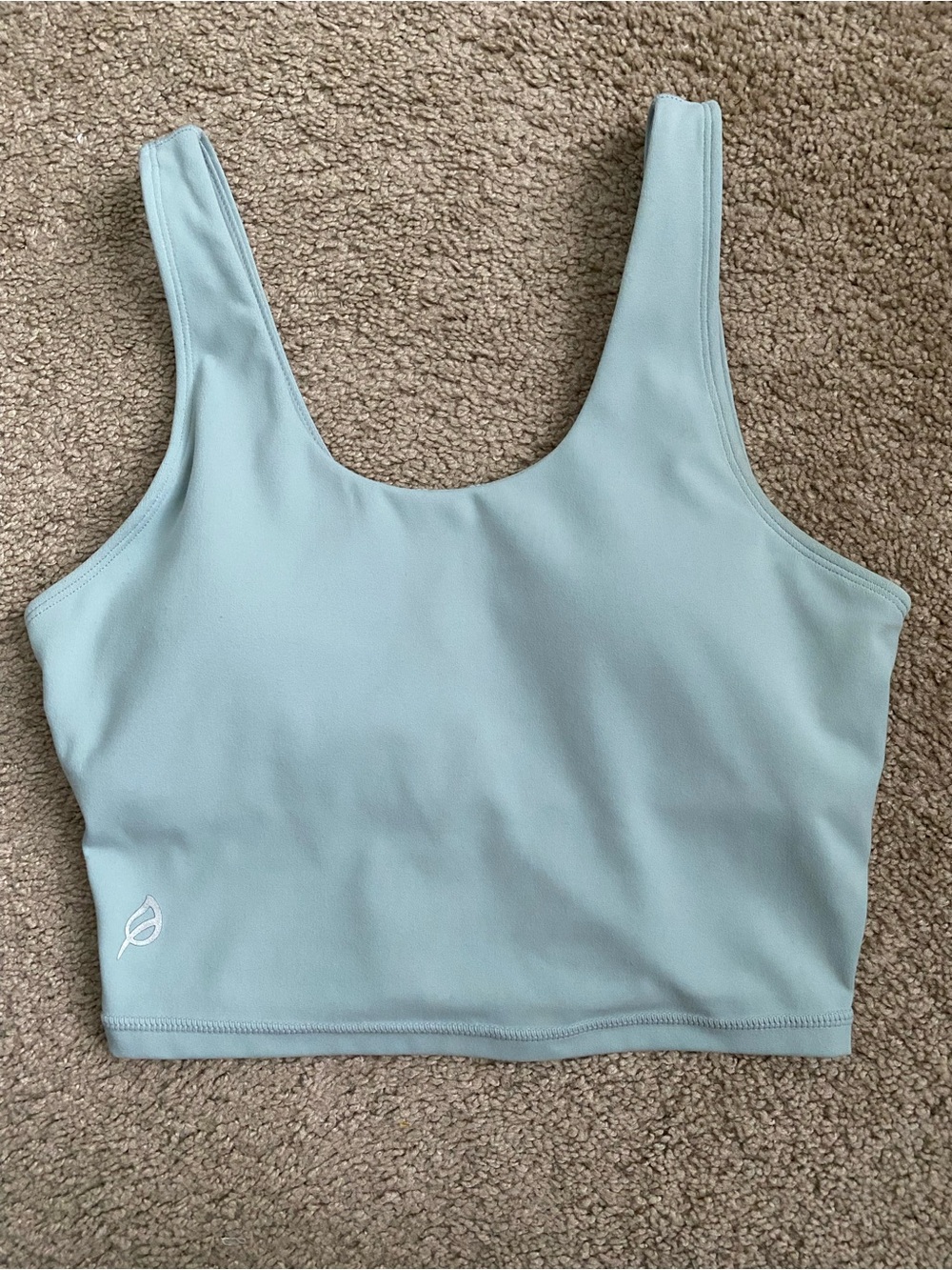 P’tula Light Blue Scoop Neck Crop Tank Top with Built-in Sports Bra — Small